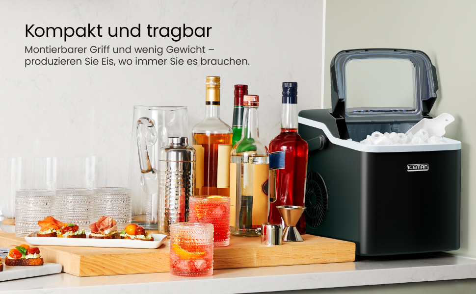 Chefman Iceman - портативна машина для приготування льоду, велика та мала, самоочищення, 9 кубиків за 7 хвилин, 10 кг/24 год, з лопаткою