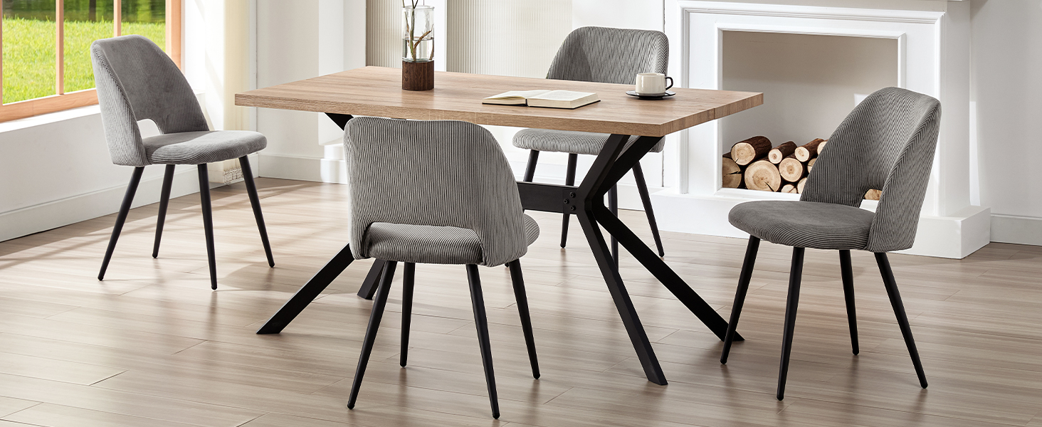 Набір обідніх стільців, кухонний стілець з тканини Cord, м'які стільці для обідньої кімнати, кухні, вітальні та спальні (Коричневий, 6)