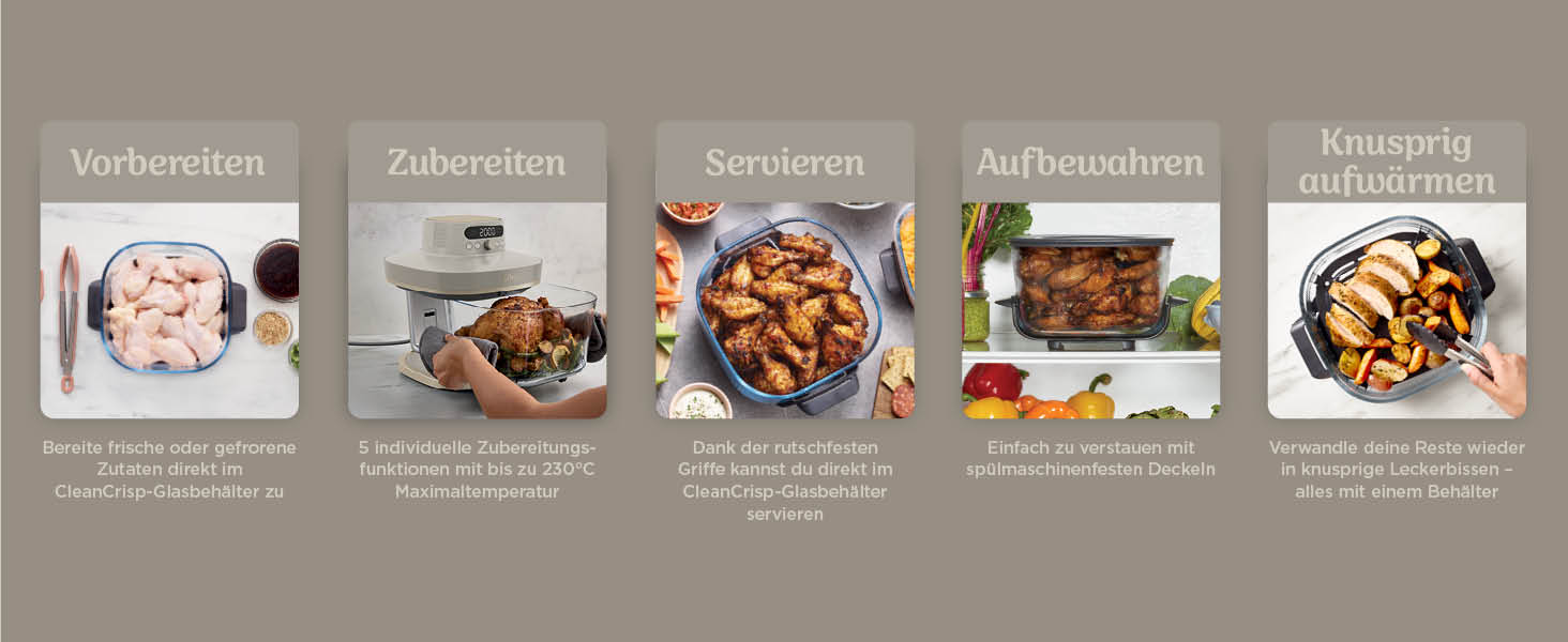 Скляна аерофритюрниця Ninja CRISPi PRO XL Air Fryer з 5 функціями, контейнерами CleanCrisp (5,7 л та 2,3 л) та кришкою для зберігання, AS090EUGN (Stone Gold)