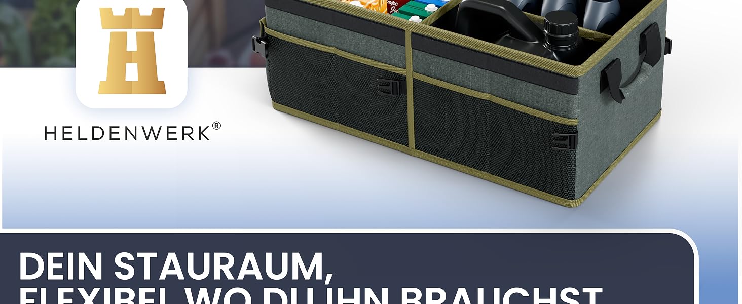 Складаний органайзер у багажник авто HELDENWERK® Premium з антиковзаючим покриттям (липучки), зелений з темно-зеленим кантом