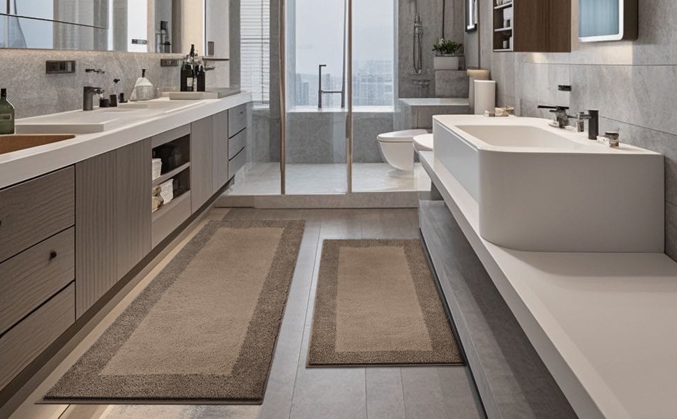 Килимок для ванної кімнати 60 x 150 см, неслизький, миючий, для душу, ванни та підлоги - сіро-коричневий
