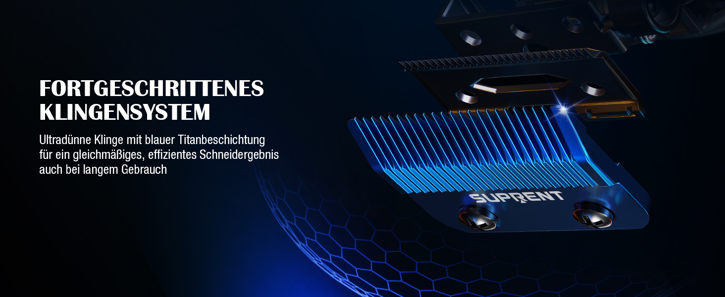 Машинка для стрижки волосся SUPRENT Profi з титановим лезом, Zero-Gap T-Blade, 5 насадок, акумулятор 2500mAh, сірий колір