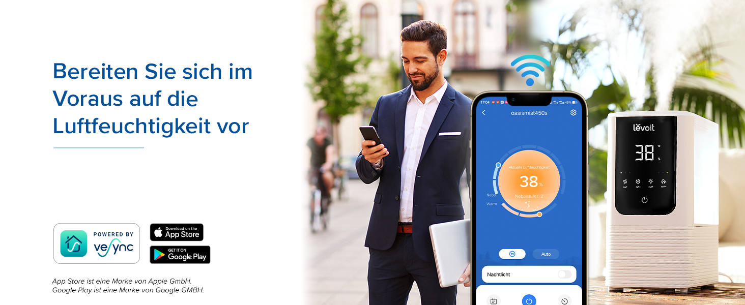 Levoit Зволожувач повітря Smart для великих приміщень 4.5 л, теплий/холодний пар, 550 мл/год, нічник, автовимкнення, білий