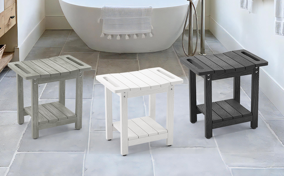 Двомісна лавка для душу LUE BONA HDPS з місцем для зберігання, стійка до води, для гоління ніг, з ручками, для внутрішнього та зовнішнього використання (Чорний)