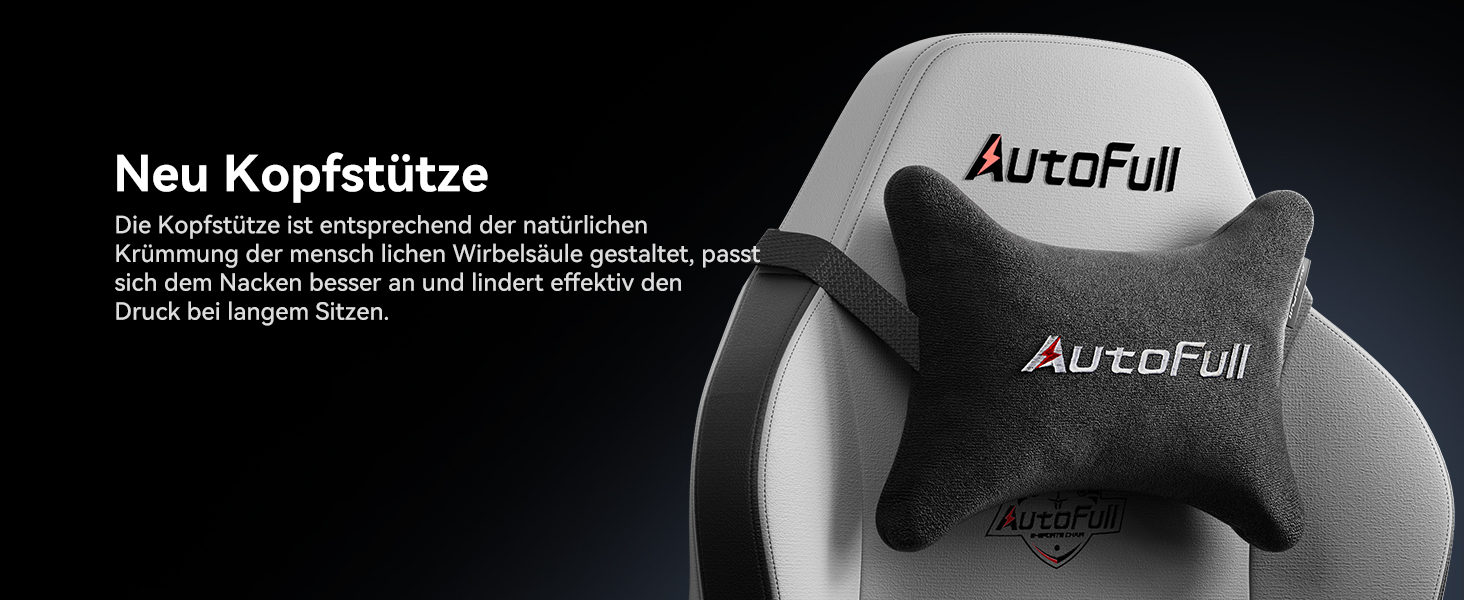 Ігровий крісло AutoFull C3 з ергономічною підтримкою спини | З регульованими підлокітниками, підставкою для ніг, подушками для голови та попереку | Макс. вага 150 кг | Сірий з тканинного покриття