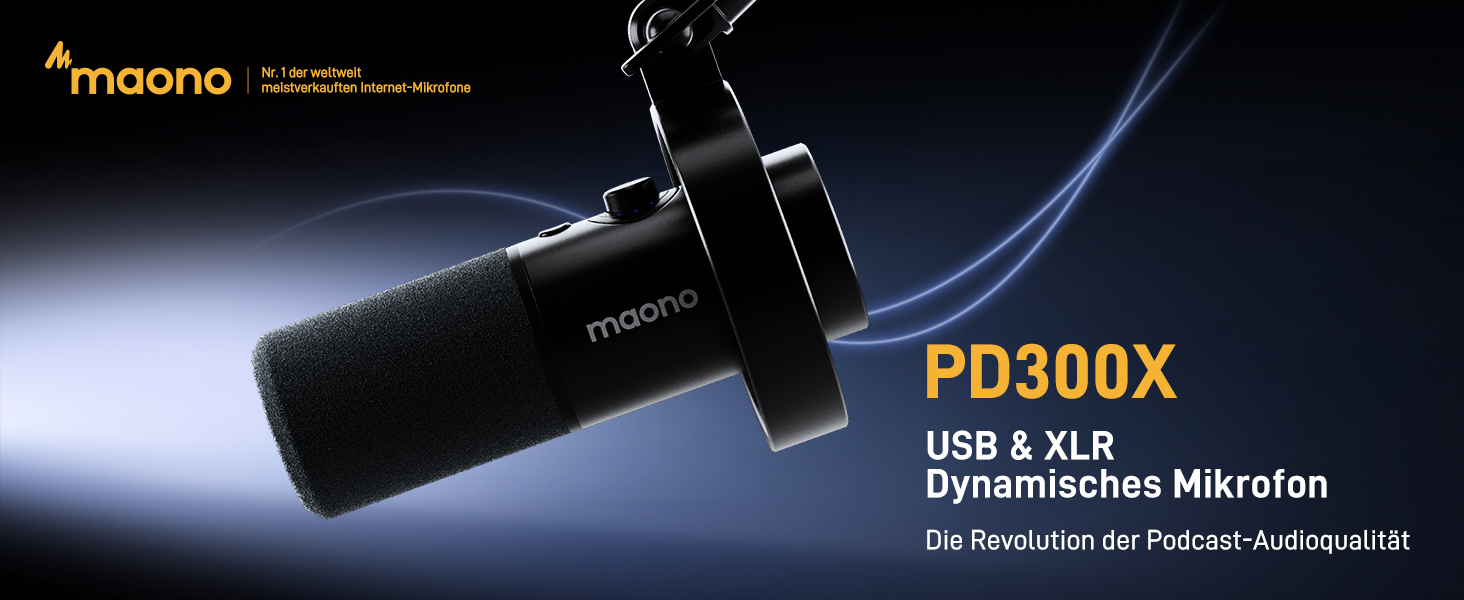 MAONO PD300X подкаст-мікрофон XLR/USB з шумозаглушенням, 192kHz/24Bit Hi-Fi аудіо, кнопка вимкнення звуку, програмне забезпечення для подкастингу, стрімінгу та студійного запису
