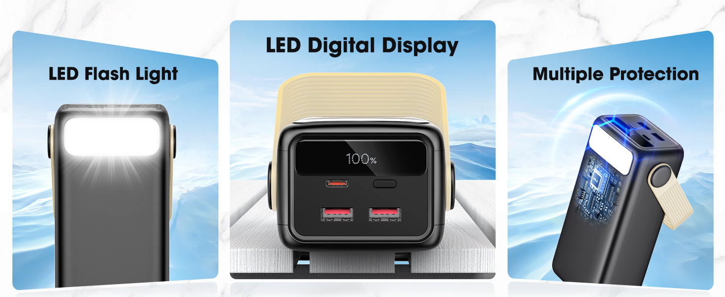 Power Bank 60000mAh Große Kapazität: Портативний акумулятор 60000mAh з USB-C, 3 виходи, 22.5W, для ноутбука, смартфона, планшета (Чорний)