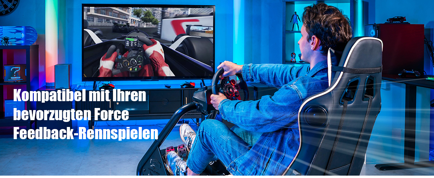 GTPLAYER Симулятор кокпіт для автосимуляторів, стійка для керма та педалей, білий