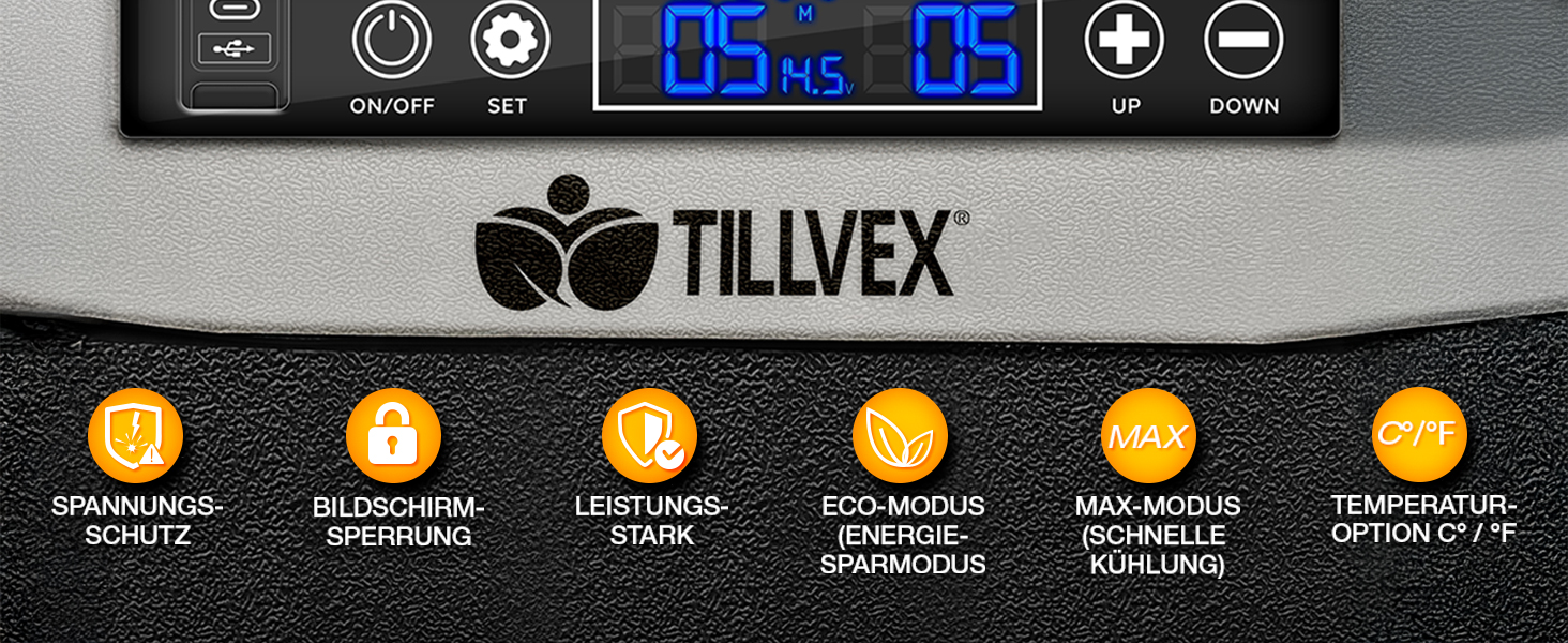 Автомобільний холодильник Tillvex Kompressor 40/50 л електричний з Wi-Fi та охолодженням до -20°C для авто, вантажівок, кемпінгу (12/24V, 230V, з акумулятором, чорний)
