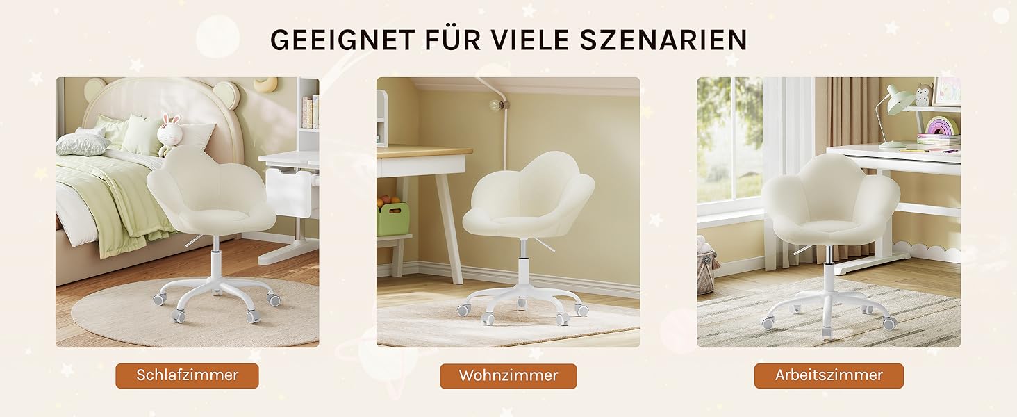 Дитячий стілець WOLTU для столу, комп'ютера, косметичного столика, регульований по висоті, оксамит, бежевий для дитячої кімнати та дому