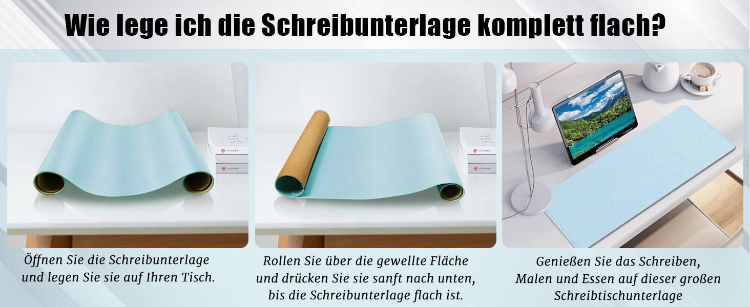 Шкіряний килимок для столу BLESWIN, великий протиковзаючий килимок для миші та ноутбука, підкладка для письма та декору робочого столу (140x43 см, блакитний)