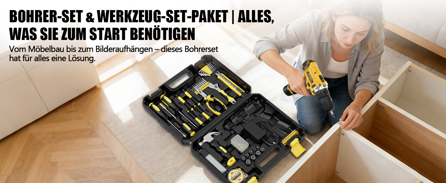 Набір інструментів Sundpey 166 предметів з акумуляторною викруткою 12V для дому, ремонту та саду (жовтий)