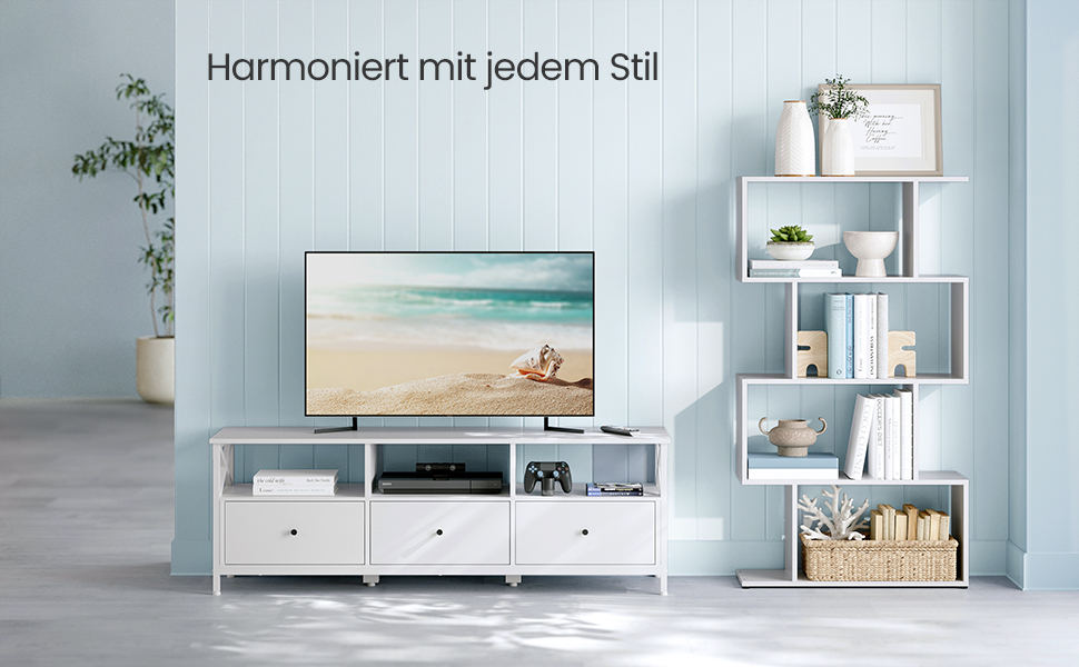 Тумба під телевізор VASAGLE, 120 см, з 2 шухлядами та відкритими полицями, для телевізора до 55 дюймів, сталевий каркас, вінтажний колір, LTV300B01