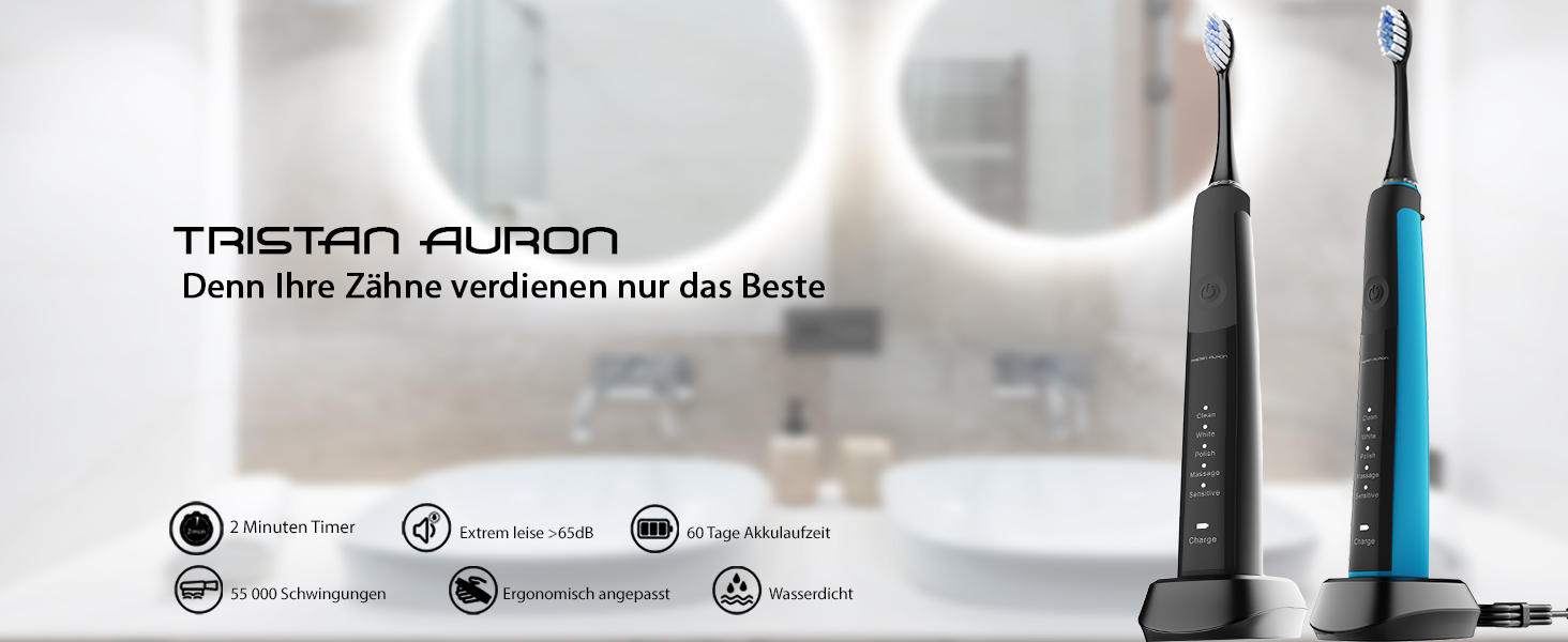 Електрична зубна щітка Tristan Auron SonicMaster (Блакитна) - 6 голів + чохол - 5 режимів, 55000 VPM, таймер 2 хв, 100 днів гарантії