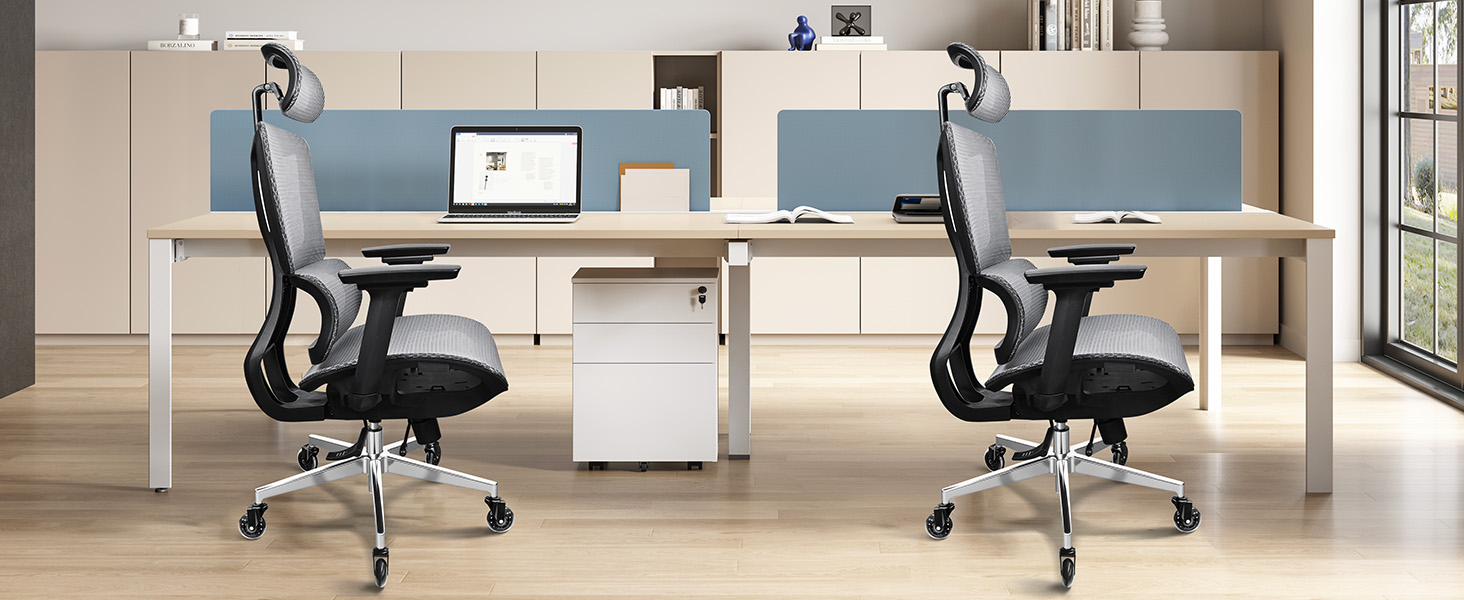 Ергономічне крісло для офісу та дому, 4D підлокітники, регулювання глибини сидіння, 4-рівневий нахил, гумові колеса, сітчасте сидіння, висока спинка, для великих людей, Homeoffice & Gaming (Сірий, сітчасте сидіння)