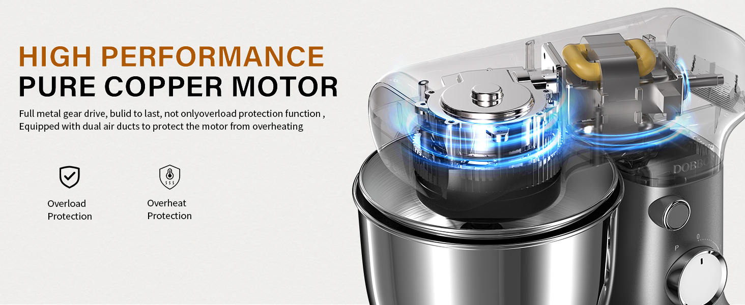 Кухонна машина-міксер з двома чашами 2.5L+3L, 10 швидкостей, 1500W, з гаком для тіста та насадкою для збивання, для випічки та щоденного приготування їжі (сріблясто-сірий)