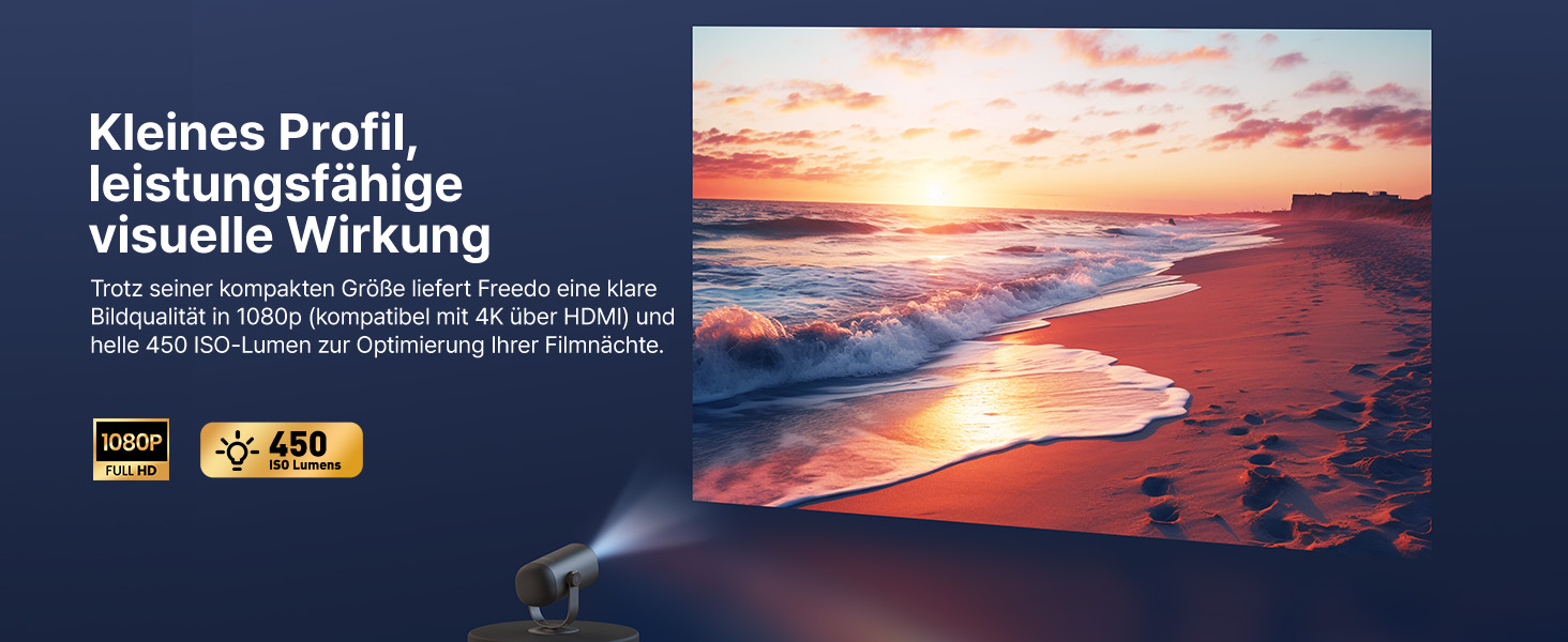 Портативний проєктор Dangbei Freedo з акумулятором, 450 ISO люмен, Google TV & Netflix, Dolby Audio, 1080P, HDR10, 165° нахил, Smart проєктор з WiFi & Bluetooth для дому та відпочинку на природі, 2,5 години роботи, з чохлом