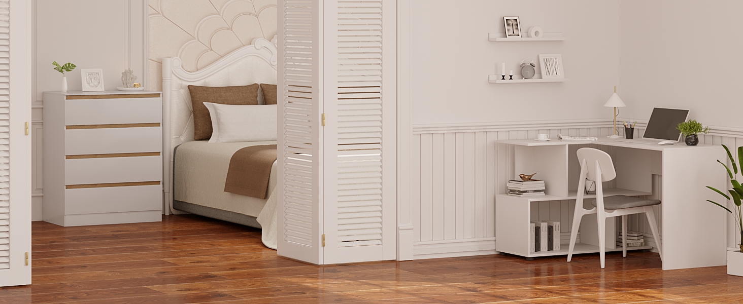 Комод для переодягання дитини Woltu з знімним пеленальним столиком, пеленальний столик, комод з 4 висувними ящиками, висота 110 см, білий + глянсовий білий