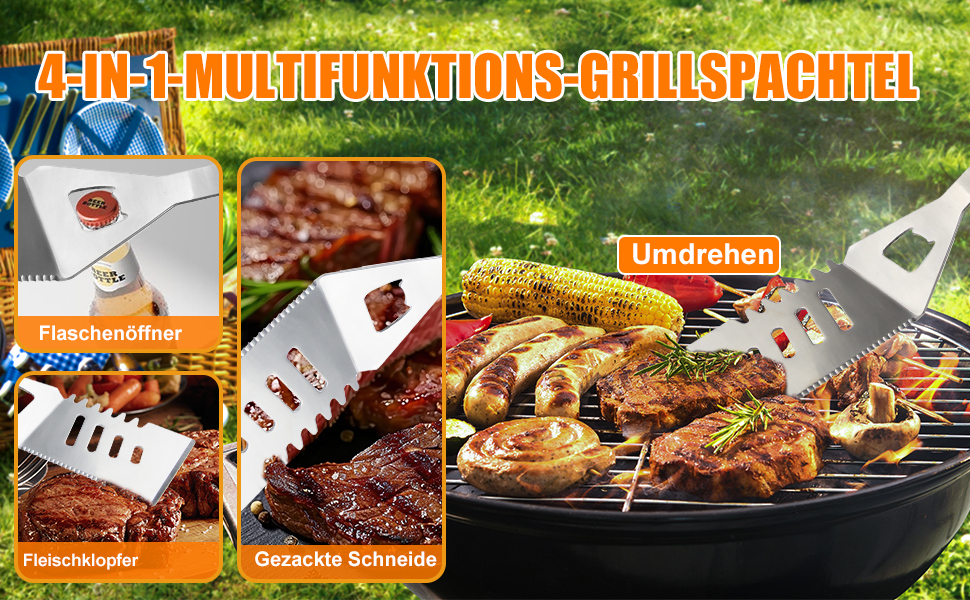 Набір гриля з нержавіючої сталі на 28 предметів з кейсом - аксесуари для гриля, кемпінгу, подарунок для чоловіків