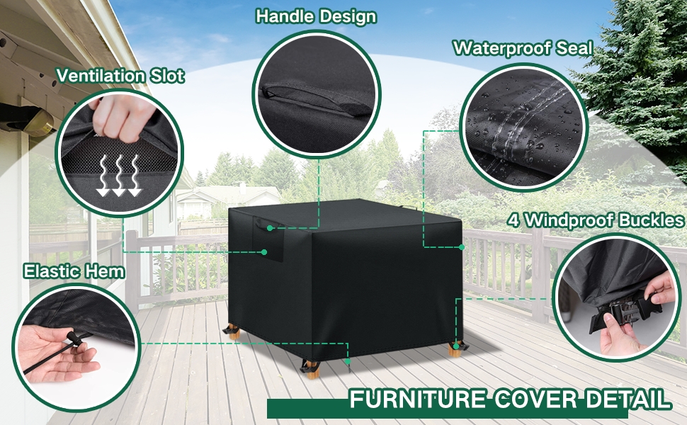 Водонепроникний чохол для садовой меблів, захисний, анти-УФ, міцний, 420D Oxford, для садової групи, столів, тераси (180x120x74 см, чорний)