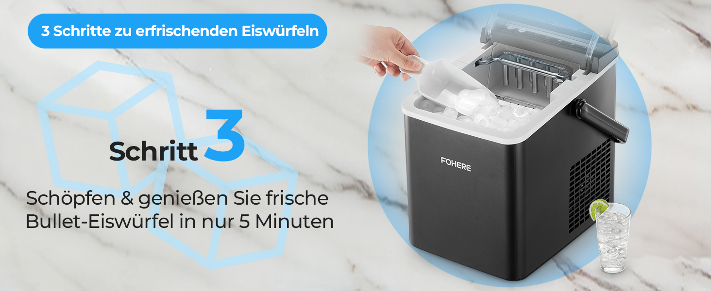 Льодогенератор Fohere портативний з ручкою, 14 кг/24 год, кулі 9 шт за 5 хв, 2 розміри, самоочищення, для дому, кухні, офісу, кемпінгу, вечірок