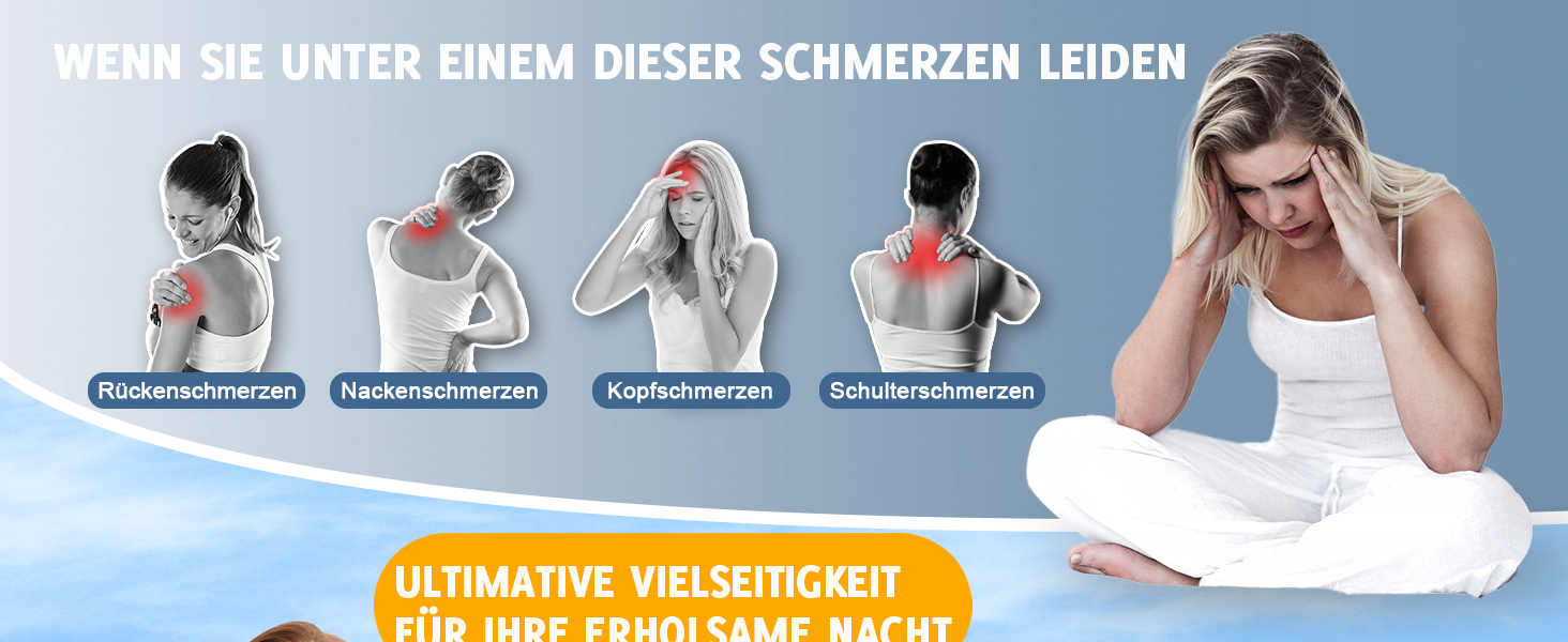 Ортопедична подушка для шиї з Memory Foam - ергономічна подушка для голови проти болю в шиї, регульована за висотою для тих, хто спить на боці, з дихаючим чохлом для здорового сну, білий, 60 x 35 см