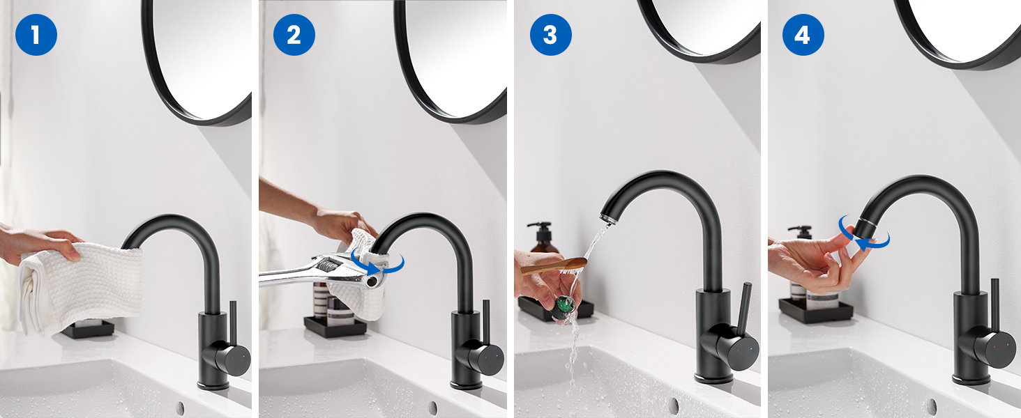 Чорний змішувач для ванної/кухні Auralum з поворотним гусаком 360°, з нержавіючої сталі, з підключенням 60 см, однорідний