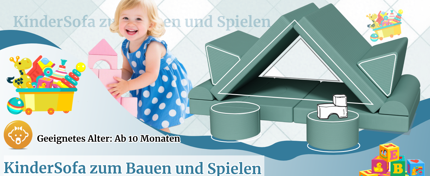 Дитяче ігрове диван-конструктор MAMIZO Cord, 15 частин, екологічний, зелений колір