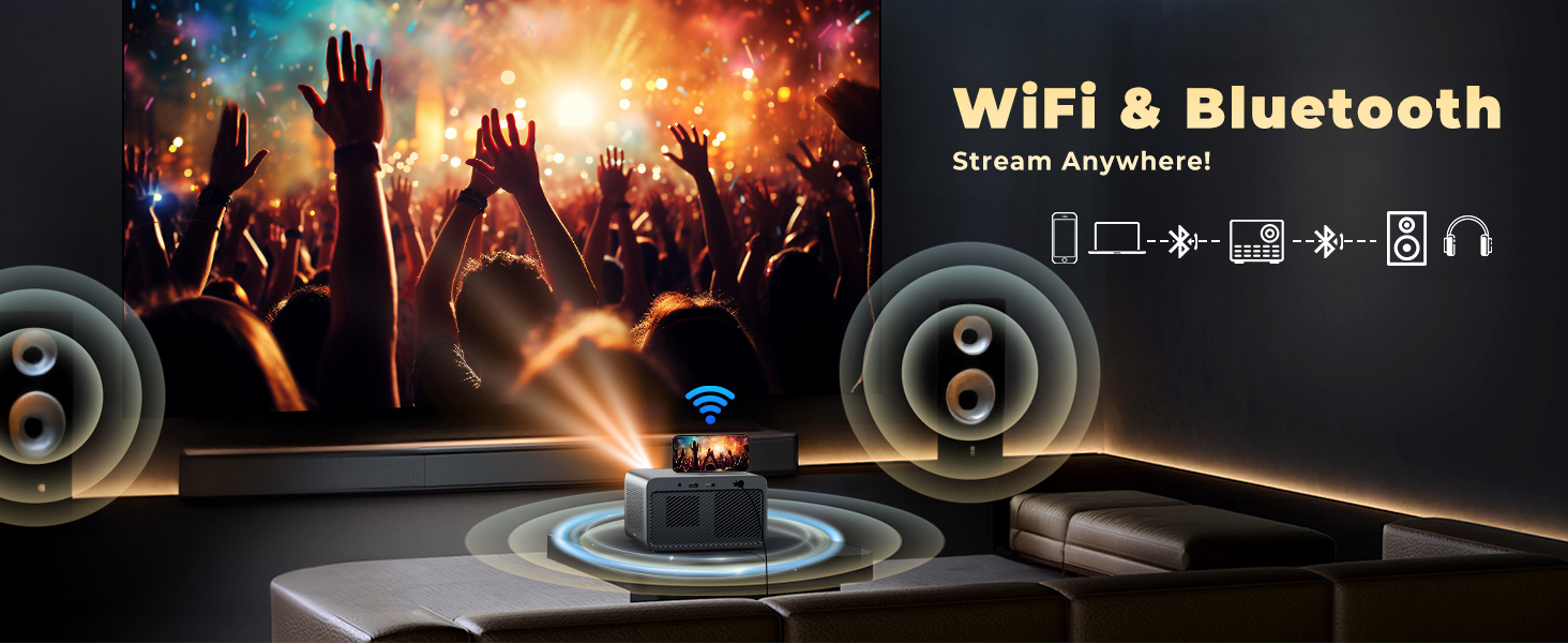 Проєктор Beamer-4K Smart Home Cinema: WiFi6, Bluetooth, Dolby Audio, Netflix, 1080P HD, Автофокус, eARC/CEC, Чорний