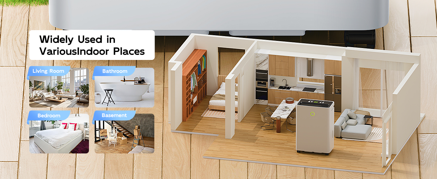 Електричний осушувач повітря 12л/24г з автоматичним та безперервним зливом (шланг у комплекті), для спалень та підвалів, LED-дисплей, тихий, з таймером