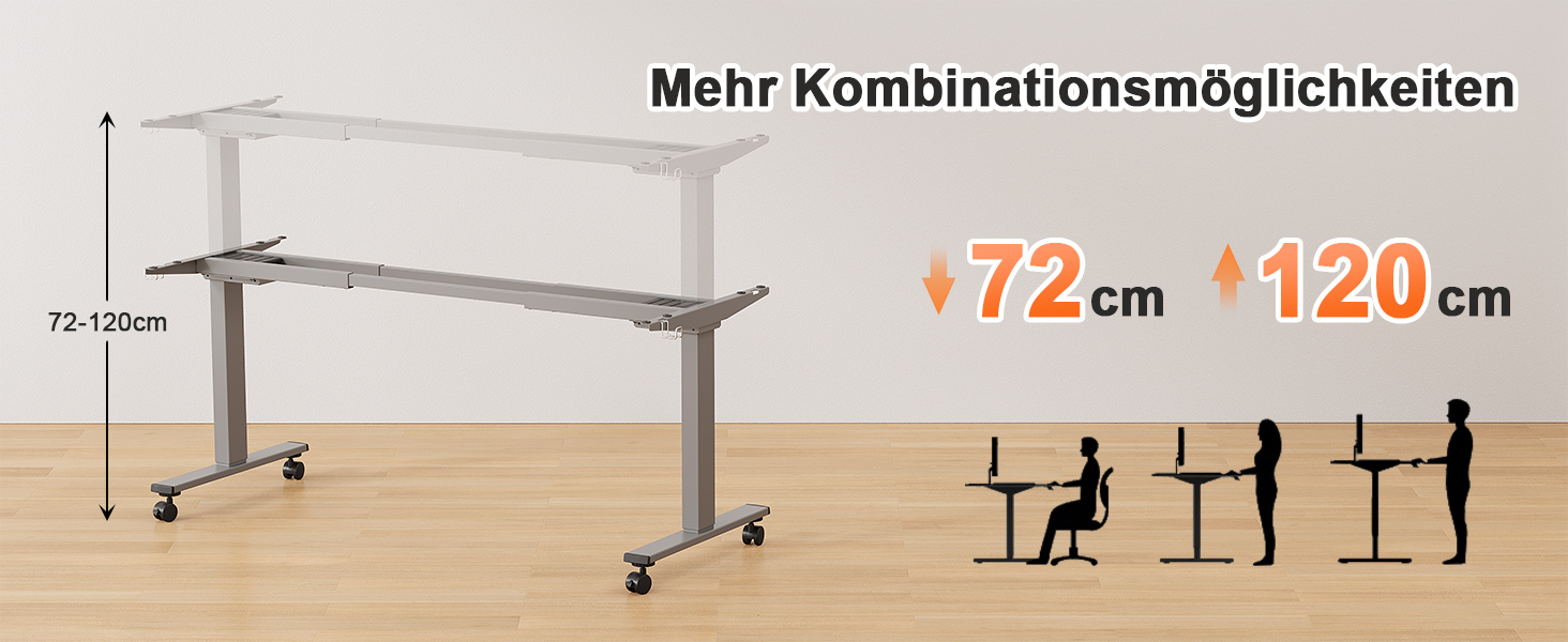 Регульований стіл JUMMICO з міцним металевим каркасом та 2 моторами, 3 пам'яті, для стояння та сидіння (білий), 100 x 140 см, сірий