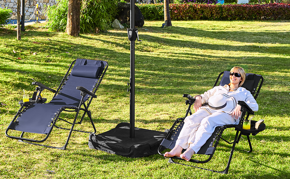 Лежак для відпочинку Yaheetech - розкладний садовий лежак з подушкою та тримачем для напоїв (блакитний, 2 шт.)