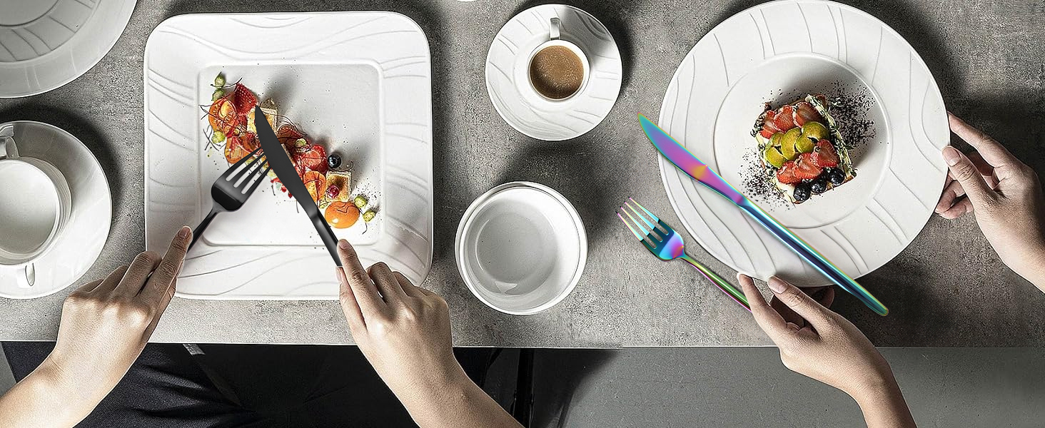 Набір столових приборів Regenbogen 30 предметів з нержавіючої сталі (6 осіб), кольоровий, для кухні/готелю/ресторану, преміум-якість, стійкий до миття в посудомийній машині