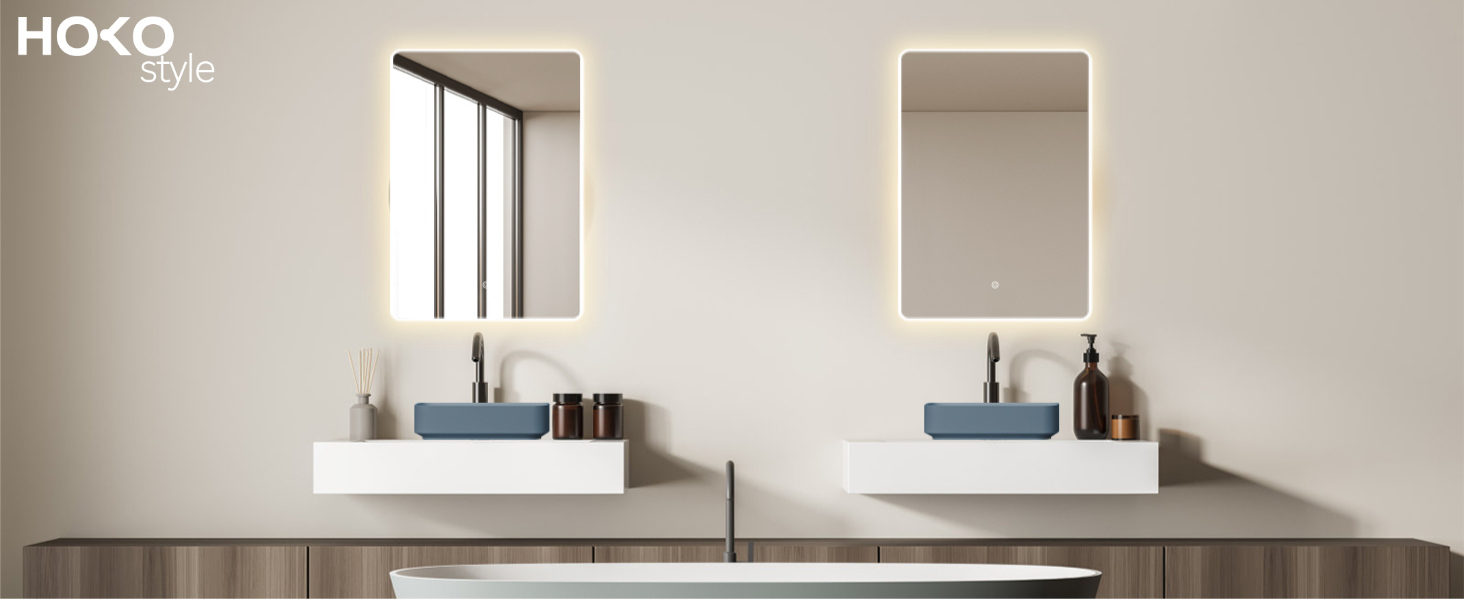 Дзеркало для ванної кімнати HOKO LED Texas 60x80 см з підсвічуванням, підігрівом проти запотівання та чорним металевим каркасом. Можливість монтажу HOCH+QUER. Сенсорне управління, перемикання світла 2700-6500K (тепле, холодне, нейтральне біле світло).