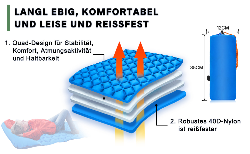 Спальний килимок, кемпінг надувний надувний матрац / відкритий спальний килимок, надлегкий вологостійкий надувний надувний матрац / водонепроникний спальний килимок, Синій надувний кемпінговий надувний матрац