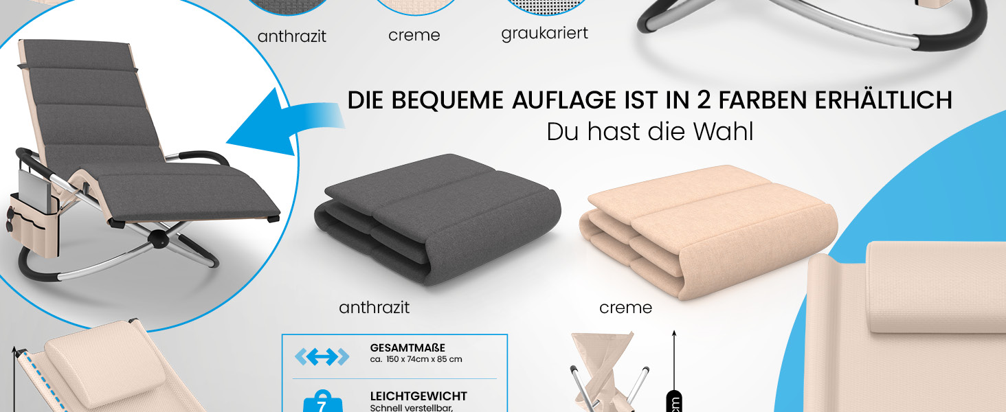 Крісло-гойдалка ELONEO для вулиці з кишенею, крісло-релакс до 180 кг, стійке до погодних умов, для саду та балкону (з подушкою, кремовий/кремовий)