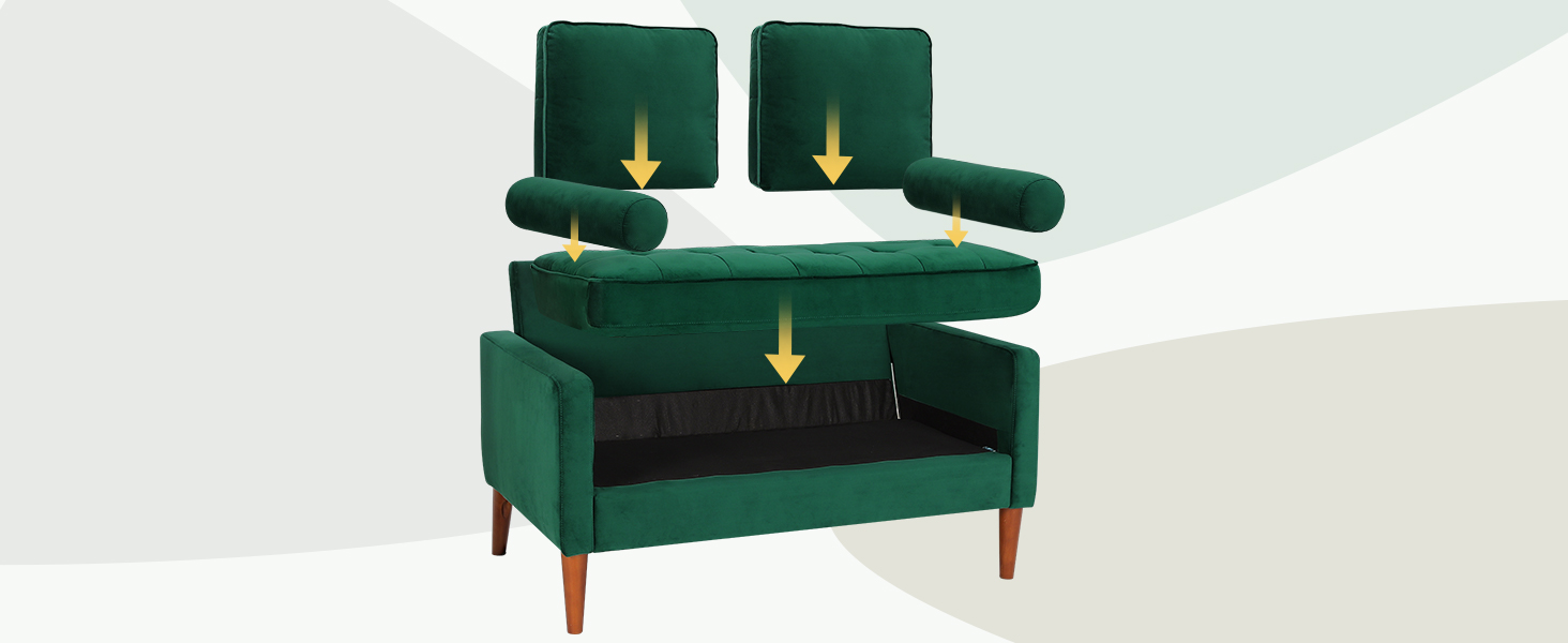 Диван Vesgantti, 2 місця, 121 см, сучасний дизайн, з 2 подушками, для вітальні/квартири/офісу (зелений, велюр)