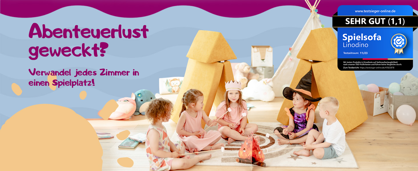 Linodino® дитяче ігрове крісло-диван з м'яких кубиків | Дитячий диванчик та куточок для ігор | Кубики для дітей | Сертифікат Oeko-Tex 100 | Бджолиний колір