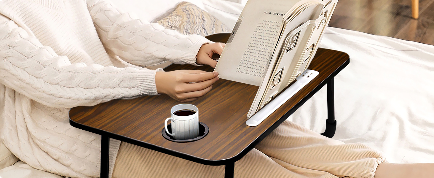 Зручний столик для ноутбука на ліжко/диван, з USB, ящиком та підставкою для планшету (60 x 40 см, коричневий)