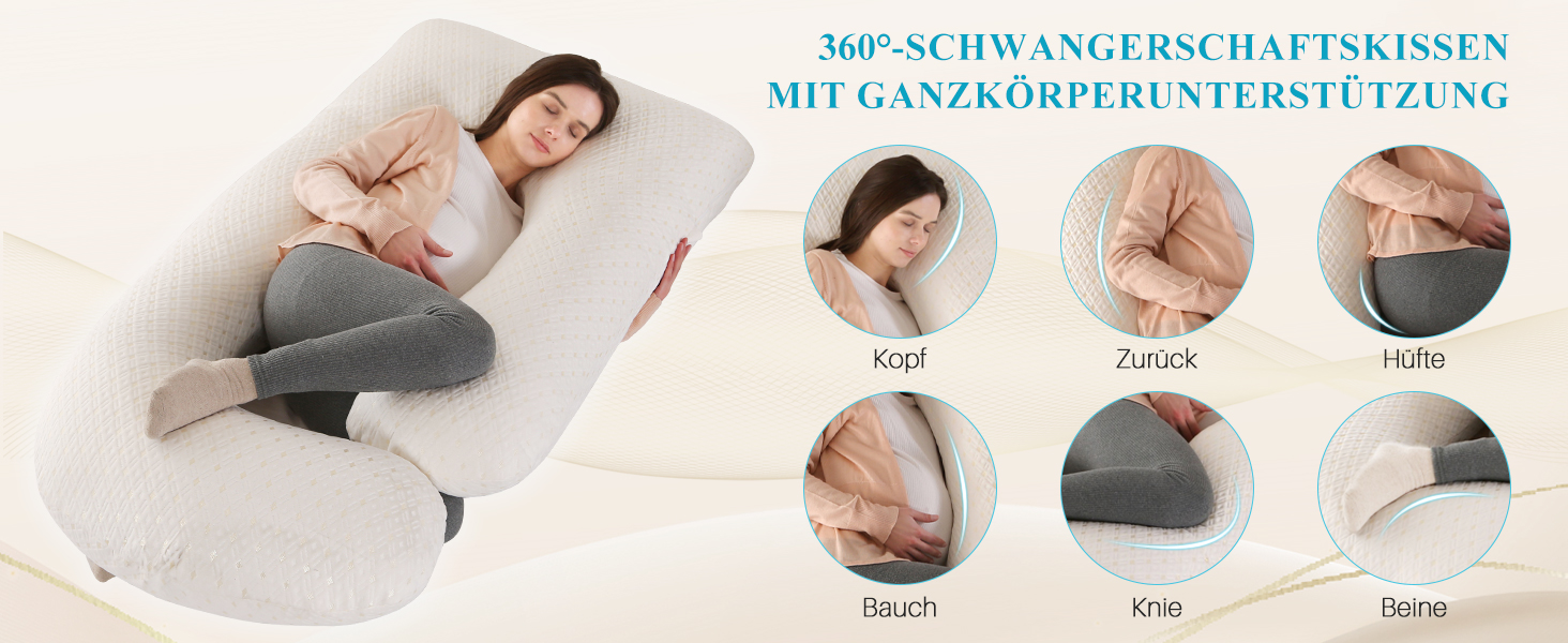 Подушка для вагітних GKXLH - J-подібна подушка для підтримки спини, живота та стегон, для комфортного сну, знімний чохол
