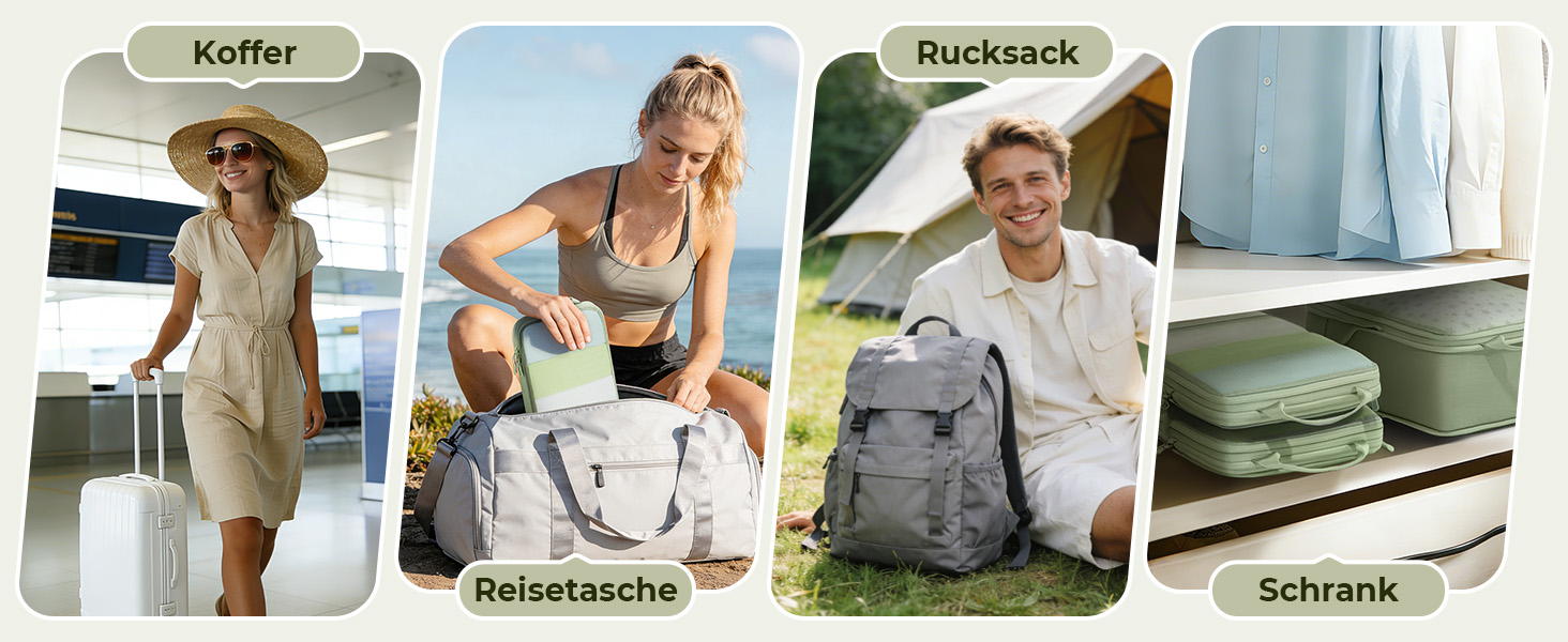 Набір компресійних органайзерів для одягу в подорожі 8 предметів, дорожні сумки-пакувальники для валізи та рюкзака, Matcha Green