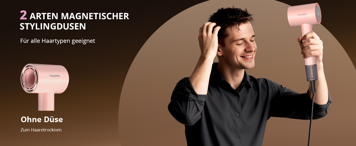 Іонний фен для волосся з безщітковим двигуном 180 000 об/хв, компактний дорожній фен з 4 режимами температури та захистом від перегріву, рожевий