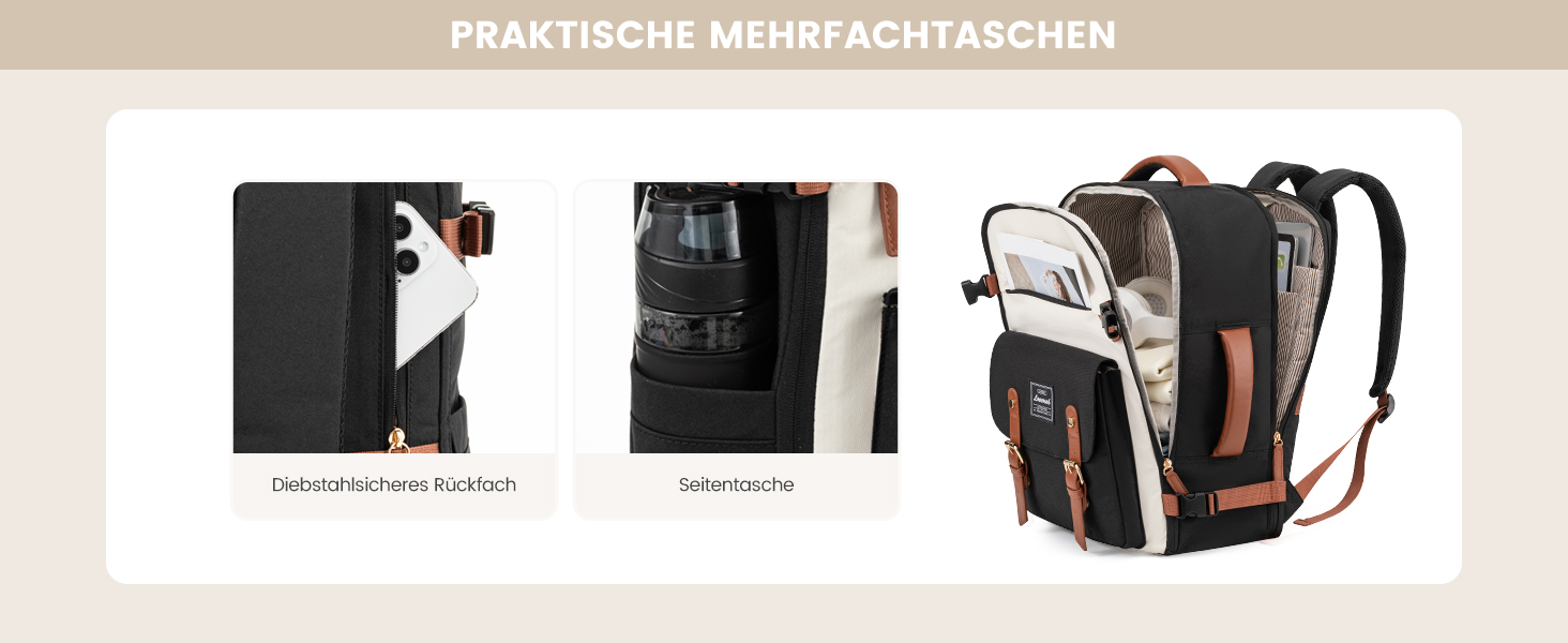 Рюкзак LOVEVOOK для ручної поклажі в літак, жіночий, водонепроникний, універсальний, для ноутбука 17 дюймів, шкільний, для студентів, подорожей, чорний/коричневий, 45x32x15 см