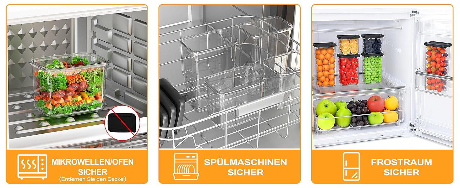 Герметичні контейнери для зберігання продуктів з кришкою, набір 6 шт (1.8л, чорний)