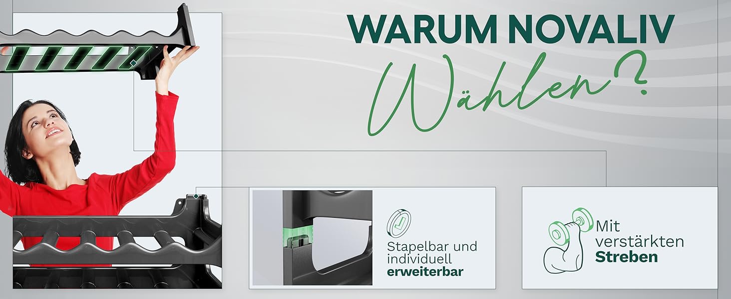 Стійка для пляшок Novaliv на 36 пляшок з переробленого пластику, розширювана, чорна, для вина та напоїв