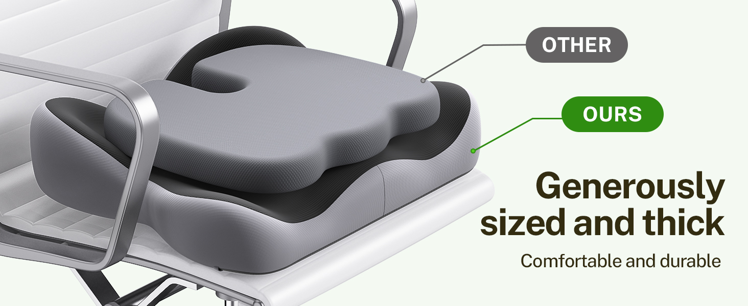 Ортопедична подушка для сидіння Benazcap з Memory Foam для офісного крісла, автомобіля, інвалідного візка. Зменшує біль у куприку. Чорний/Сірий колір