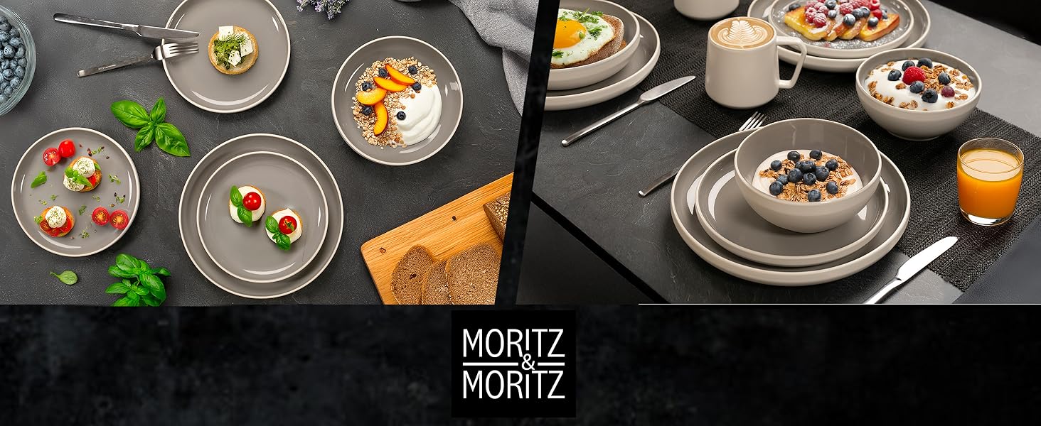 Набір посуду Moritz & Moritz Cavo Stone 18 предметів для 6 осіб - Сучасний сервіз з каменю, комплект тарілок та мисок, кавовий сервіз