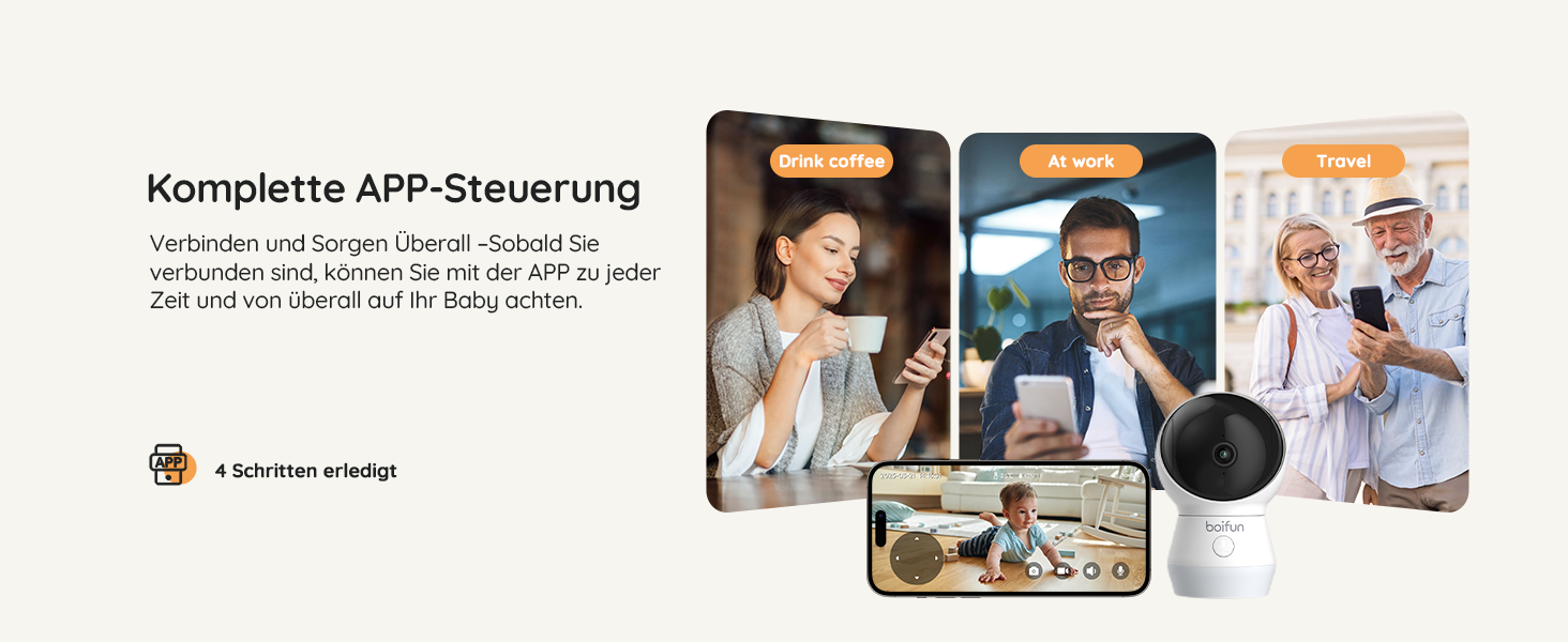 Відеоняня BOIFUN з камерою Wi-Fi 4MP, моніторинг через додаток, виявлення положення дитини, нічник, нічна зйомка, датчик руху/плачу/звуку, автотрекінг, сповіщення про вихід за межі зони