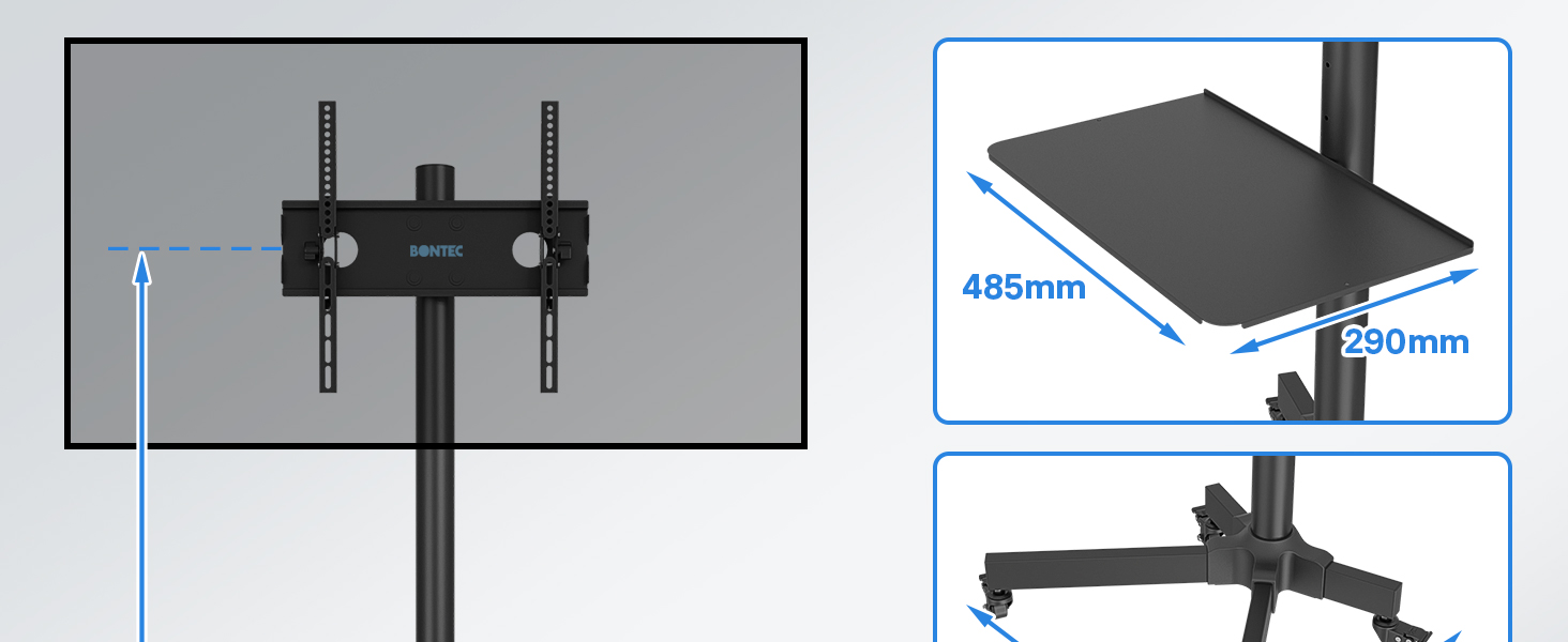 Мобільна тумба під телевізор BONTEC 23-60 дюймів, регулюється по висоті, до 40 кг, макс. VESA 400x400 мм, чорний