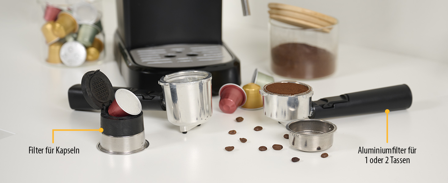 Кавомашина Tristar CM-2278 еспресо, 2 чашки, для капсул Nespresso та меленої кави, підігрів чашок, 20 бар, 1100 Вт